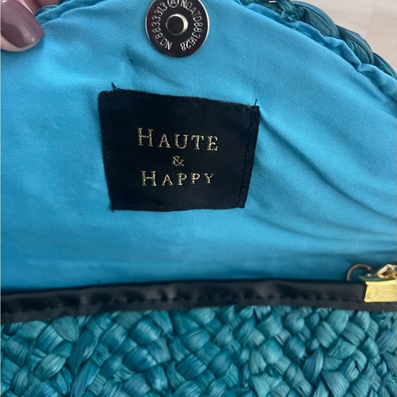 Haute Hippie Teal Woven Clutch with Gold Chain - Picture 3 of 5